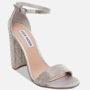 Steve Madden Heels Womens 9 Crystal Silver Carsson Strappy Block‎ Heel Sandal